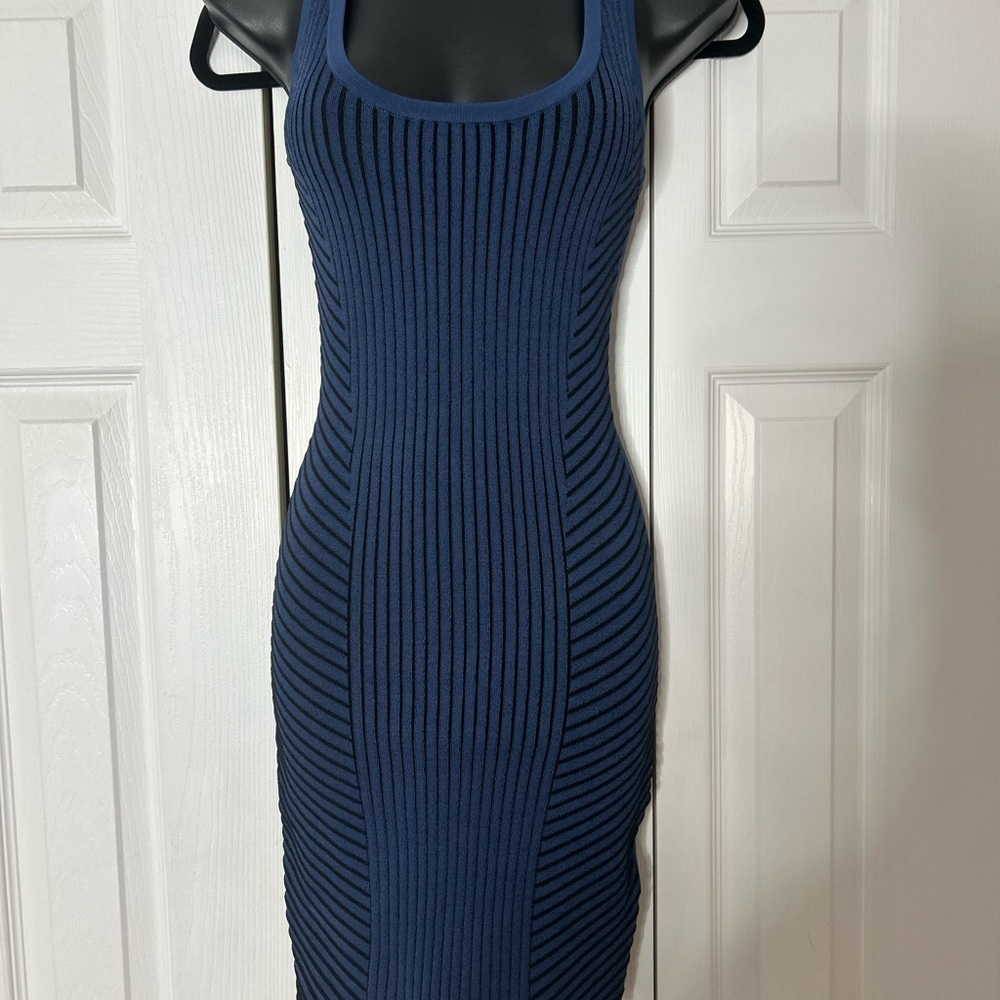 bebe Navy Ribbed Midi Dress
